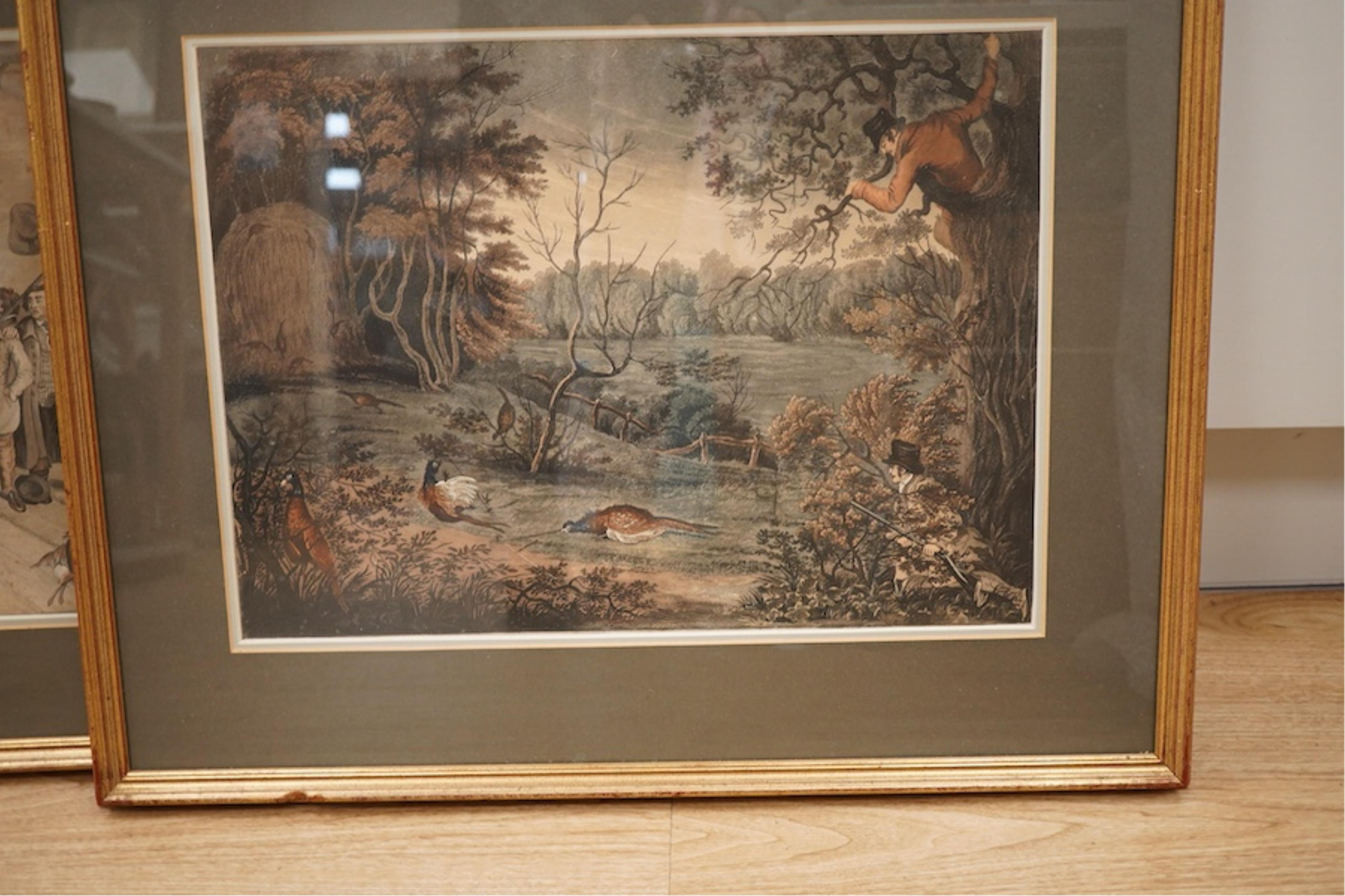 After C. Blake, a set of four aquatints, to include ‘A Poachers Progress’ and ‘Stalking for Partridges’, unsigned, 32 x 44cm